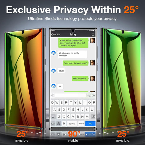 Fotbor Privacy Screen Protector for Samsung Galaxy S24 Ultra, 2 Pack Colorful Gradient Anti-Spy Anti-Blue Light Full