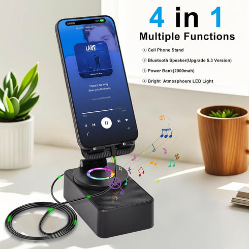 SMADOM Birthday Gift for Women Mom Men Dad Cell Phone Stand with Wireless Bluetooth Speaker and Portable Charger Led