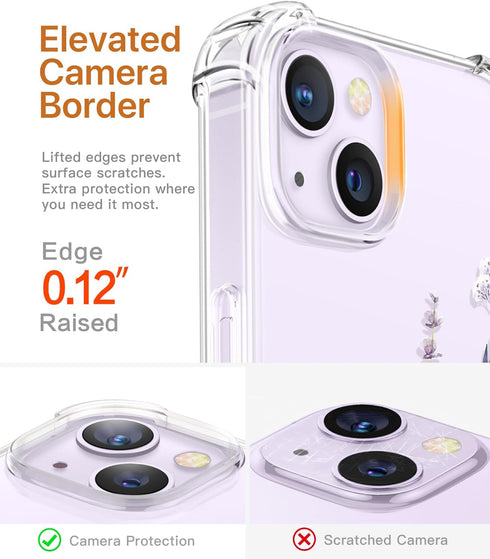 GVIEWIN Floral iPhone 14 Plus Case, 6.7" Slim Clear Shockproof Cover with Screen & Camera Lens Protectors (Floratopia)