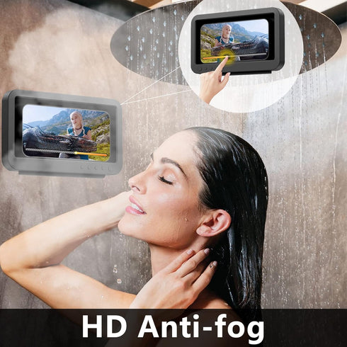 Waterproof Shower Phone Holder, Anti Fog Touch Screen, 360° Rotation Wall Mount Case for Under 7 Inch Phones