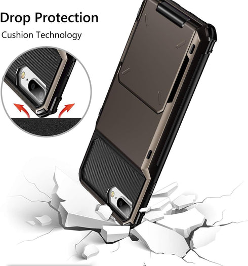 Vofolen iPhone 8 Plus Case - Rugged TPU Dual Layer Wallet with Card Holder & ID Slot, Scratch Resistant, Gun Color.