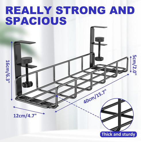 Under Desk Cable Management Tray, 31.5'' Steel Desk Organizers, Wire Management Rack for Cables
