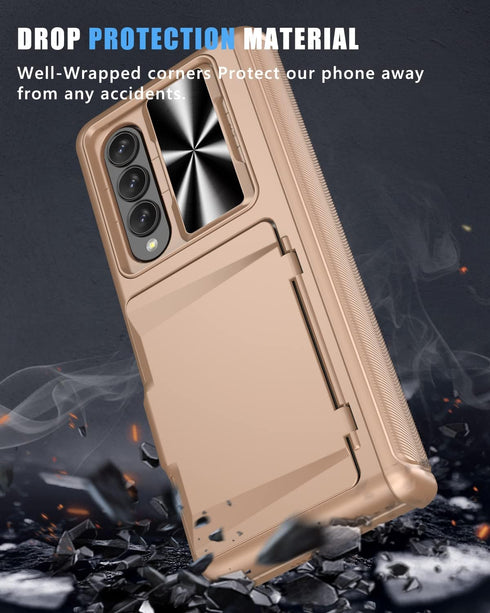 Vihibii for Samsung Galaxy Z Fold 3 Case - Hinge Protection, Credit Card Slot, Kickstand Design, Slide Camera Cover &