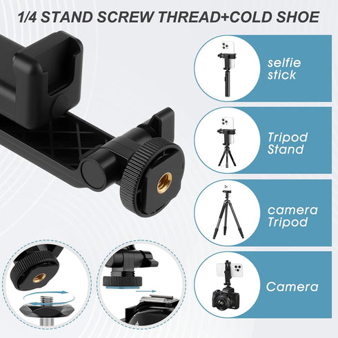 EszkozTA 360 1/4" Universal Cell Phone Tripod Mount Adapter, Camera Hot Shoe Phone Holder Clamp with Rotation Bracket