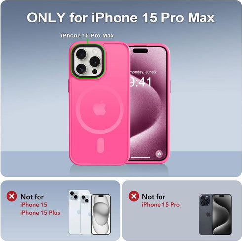 Vooii Strong Magnetic Case for iPhone 15 Pro Max, Slim Shockproof, 13FT Military Grade, Matte Hot Pink, Compatible with
