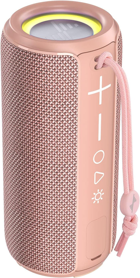 LENRUE F21 Wireless Bluetooth Speaker, Portable Outdoor Waterproof Speakers with Light, Pink