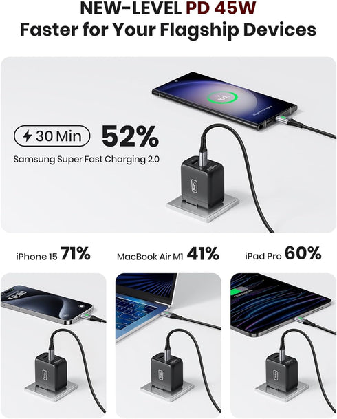 INIU 2-Port 45W S23 16 15 14 USB C Charger, Super Fast Charger Type C, Mini Foldable PD PPS USB C Wall Charger Block by