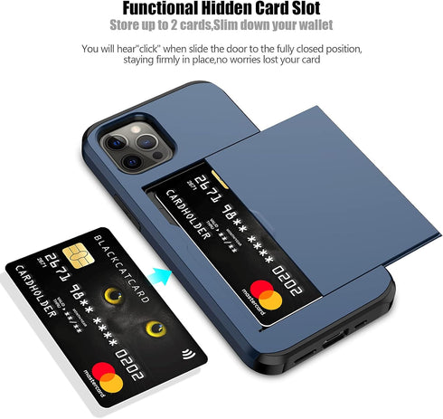 Nvollnoe 12/iPhone 12 12/12 for iPhone Pro Case with Card Holder Heavy Duty Protective Dual Layer Shockproof Hidden