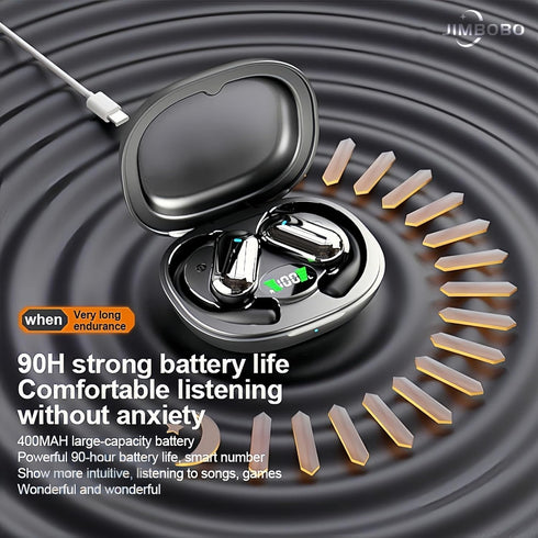 Open Ear Headphones Bluetooth 5.4, Wireless Earbuds with Mic, 50hrs Playtime, LED Digital Charging Case for Running