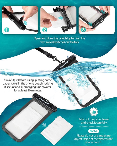 Hiearcool Waterproof Phone Pouch: Compatible for iPhone 15/14/13/12 Pro Max, IPX8 Cellphone Travel Essentials for Beach