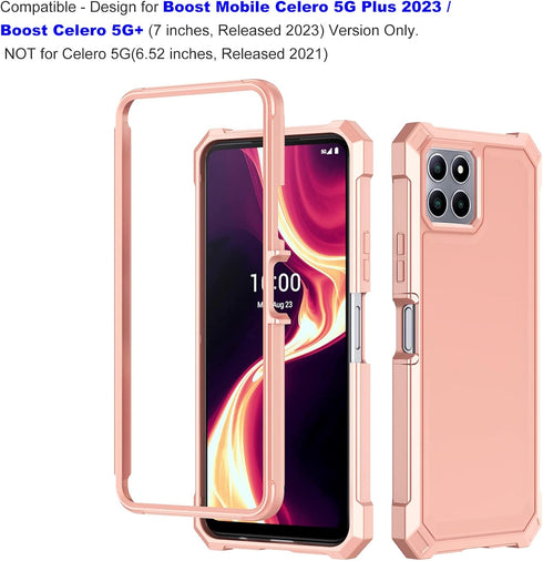 Ailiber Rose Gold Case for Boost Celero 5G Plus with Screen Protector, 2 Layer Structure Protection, Shockproof Bumper