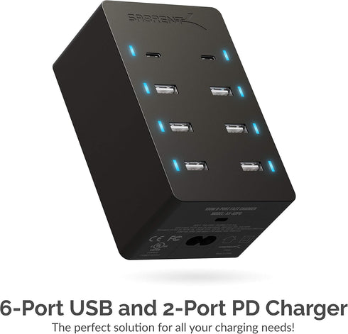 SABRENT 100 Watt 8 Port USB Rapid Charger, Family Sized, UL Certified, 2 PD Ports (AX-ADPD)