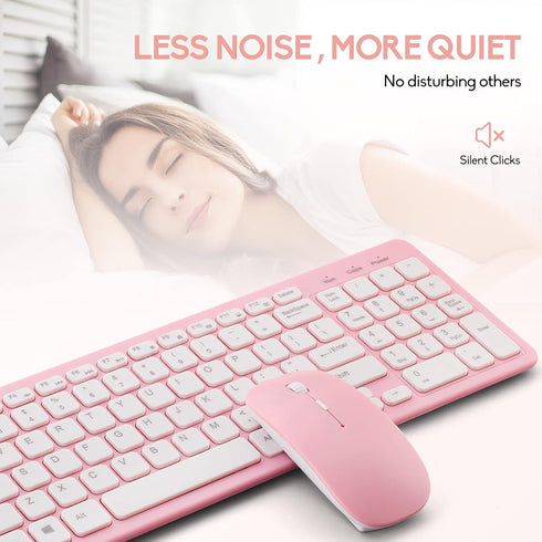 Wireless Keyboard and Mouse Combo, Compact Quiet Wireless Set 2.4G Ultra-Thin Design for Windows, Computer, Desktop,