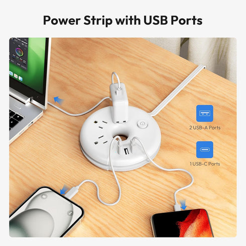 NTONPOWER Travel Power Strip with USB Ports, 3 Outlet and 3 USB (1 USB C), 5 ft Extension Cord, Compact for Home Office