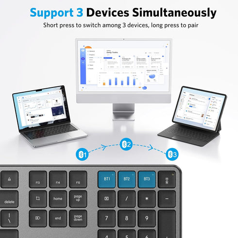 OMOTON Bluetooth Keyboard for Mac, Wireless with Numeric Keypad, Multi-Device, Rechargeable, Compatible with MacBook