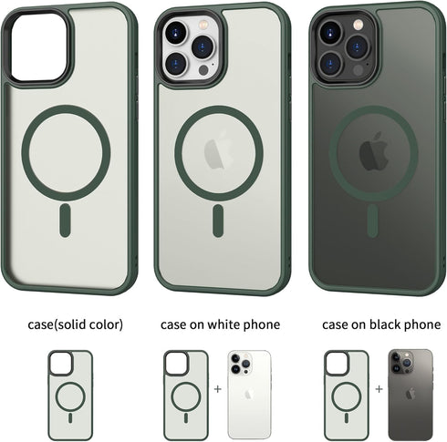 CACOE iPhone 13 Pro Magnetic Case (6.1") - Dark Green, Shockproof, Anti-Fingerprint, MagSafe & Car Mount Compatible.