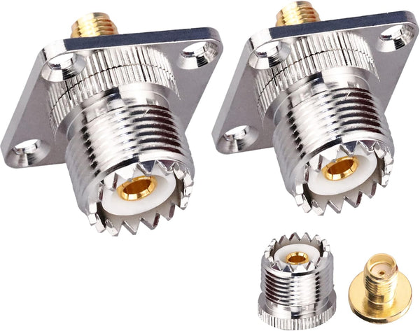 SMA Female to UHF Female Jack Panel Chassis Mount RF Coax Adapter, 2 Pack for Jumper Cable