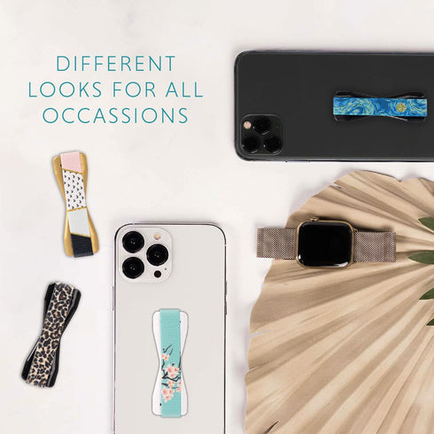 LOVEHANDLE Universal Phone Grip - Cherry Blossom Design Elastic Strap with White Base for Most Smartphones,