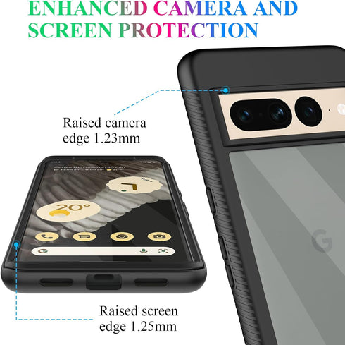 Google Pixel 7 Pro Case - Slim Fit Bumper, Full Body Shockproof, Built-in Screen Protector, Black/Clear for Men & Women.