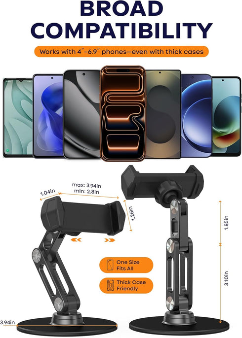 QooWare Phone Stand for Desk - Adjustable Height and Angle Foldable Cell Phone Stand Holder, No Dropping Stable