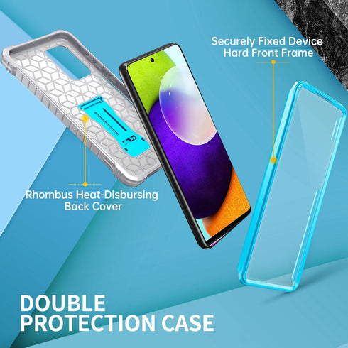 FITO Heavy Duty Case for Samsung A52, Dual Layer Shockproof with Built-in Screen Protector and Kickstand, Blue