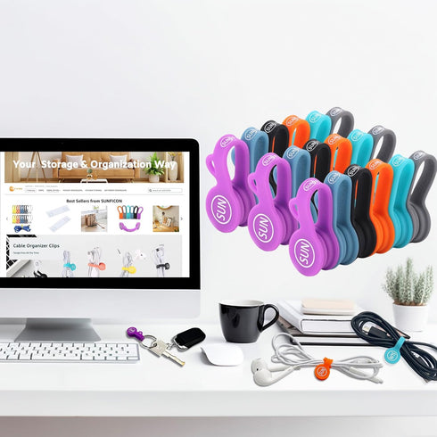 SUNFICON 18 Pack Magnetic Cable Clips, Earbuds Organizers, USB Cable Manager, Bookmark Clips for Whiteboard, Fridge