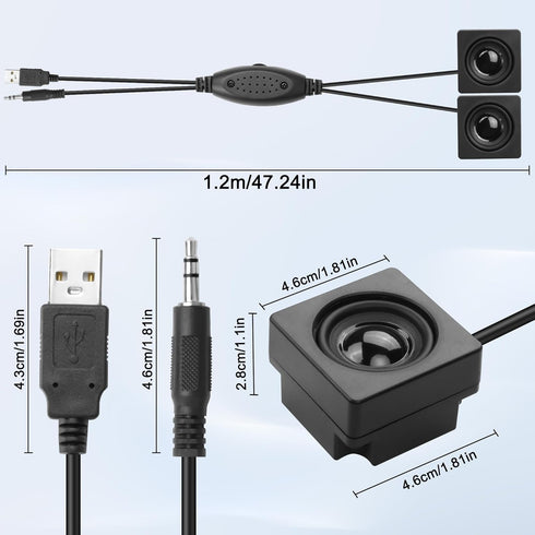 XMSJSIY Mini Computer Speaker for Desktop PC, USB Powered Stereo, 3.5mm TRS Input, Small Speakers, 1 Pair