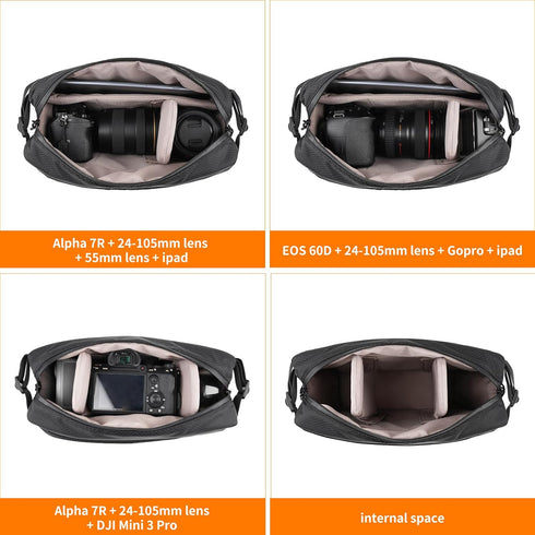 Tullio Camera Bag Sling, Crossbody Expandable Photography Bag for DSLR SLR Mirrorless Cameras, Waterproof Camera Case