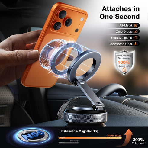 Polynex [80LBS 3200gf 360 17 16 15 14 13 Aerospace Aluminum Magnetic Car Phone Mount for MagSafe Vacuum Suction, Strong