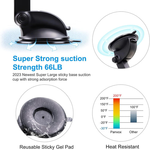 Magnetic Phone Car Mount Holder with Upgraded 3.2" Suction Cup | Universal Dashboard Windshield Mount | 8 Strong Magnets
