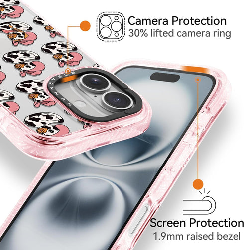Rosarnnah 16 20 (6.1") for iPhone Case Cute - Military-Grade ft Drop Protection Shockproof Phone Case - Funny Milk Cow