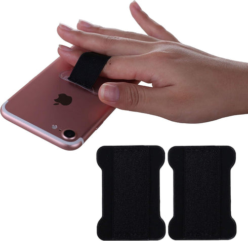 Ultra Slim Cellphone Strap Holder for Back of Phone - Loopy Finger Grip with Adhesive (Black, 2 Packs)