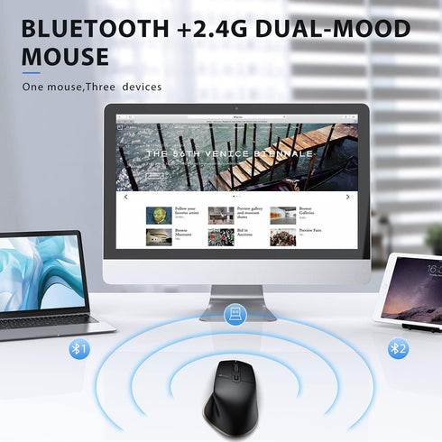 iClever Bluetooth Mouse, Wireless Dual Device Mouse with 5 Adjustable DPI, 6 Buttons, Rechargeable, Ergonomic Design for Laptop, iPad, MacBook, Tablet, PC