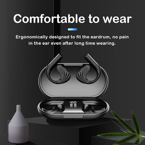 Open-Ear Wireless Bluetooth Headphones, Noise Cancelling Earbuds with LED Display, Wireless Charging Case