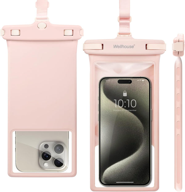 wellhouse Waterproof Phone Pouch for iPhone 15 14 13 12 Pro Max XS, IPX8 3D Cellphone Dry Bag Beach Essentials - Pink 1