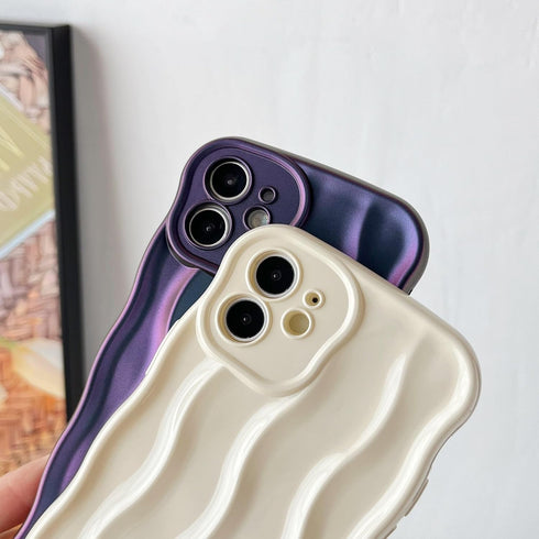 Caseative iPhone 12 Case, Water Ripple Pattern Curly Wave Frame Soft Cover - White