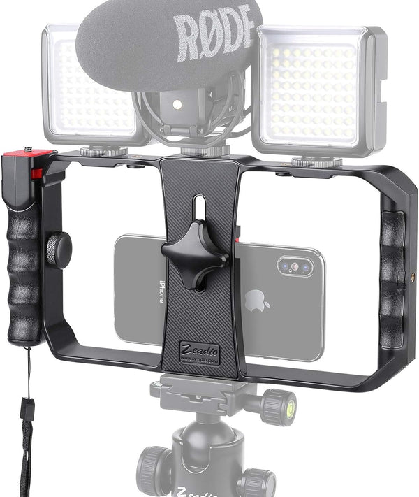 Zeadio Smartphone Video Cage Rig, Filmmaking Vlogging Case, Phone Stabilizer Tripod Mount for iPhone and Android