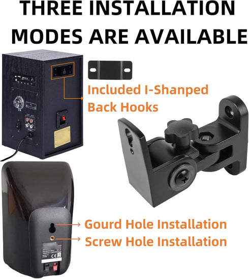 Universal Speaker Wall/Ceiling Mount Brackets | 180° Adjustment, 2 Packs Black Metal Wall Mount for Small Speakers,