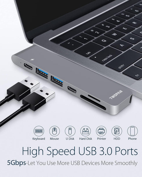 USB C Hub for MacBook Pro, 7 in 2 Multiport Adapter with 4K HDMI, Thunderbolt PD, USB 3.0, SD/TF Reader