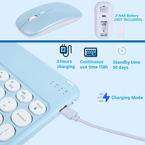 Small Bluetooth Keyboard and Mouse Combo, Ultra-Slim Portable Wireless Keyboard for Android Tablet, iPhone, iPad (Blue)