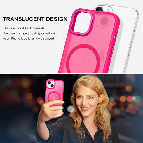 BENTOBEN iPhone 14 Plus Case - Slim Shockproof Magnetic Cover, Translucent Matte Hot Pink, Compatible with MagSafe, 6.7"