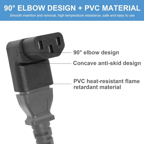 YACSEJAO IEC 320 Male C14 to 90 Degree Down Right Angled C13 Power Extension Adapter, 2PCS