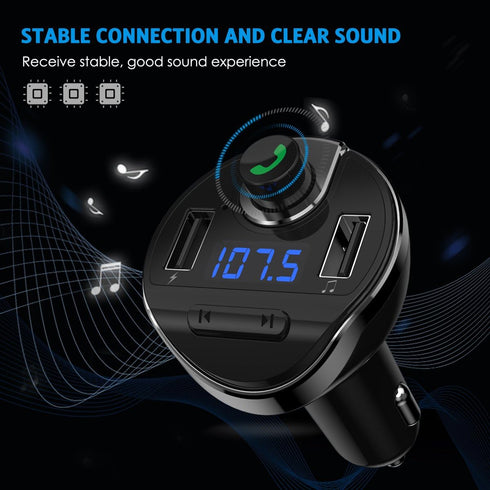 Criacr Aux Bluetooth Adapter for Car - Hands-Free Call Dual Ports Charger, FM Radio Transmitter Receiver, Mp3 Audio