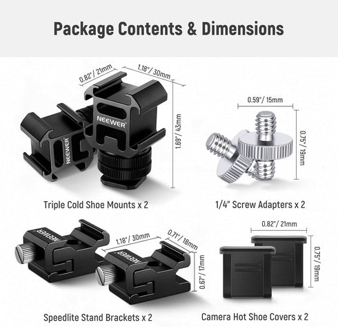 NEEWER 8 PCs Hot Shoe Mount Adapter Kit for DSLR Camera, LED Light, Microphone, Light Stand