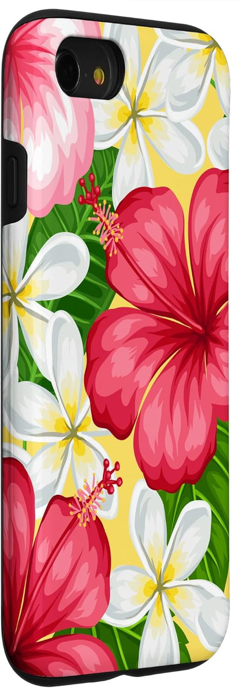 Hawaiian Tropical Phone Case for iPhone SE (2020), 7, 8 - Yellow Red Hibiscus & Plumeria Design