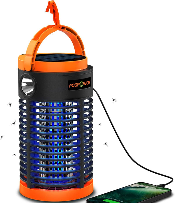 FosPower Bug Zapper Outdoor - 5-in-1 3300V Mosquito Zapper with 29600mWh Power Bank, Flashlight, Reading Light, SOS