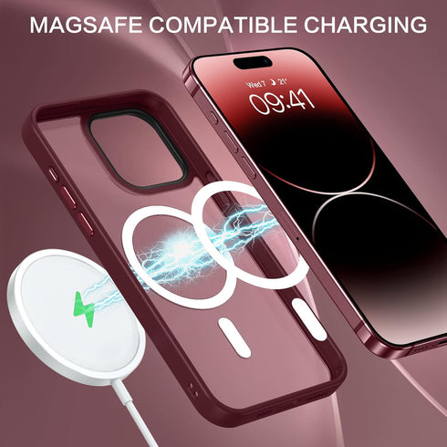 BENTOBEN iPhone 15 Pro Max Case, Slim Shockproof Magnetic Cover, Translucent Matte, Wine Red, Compatible with MagSafe