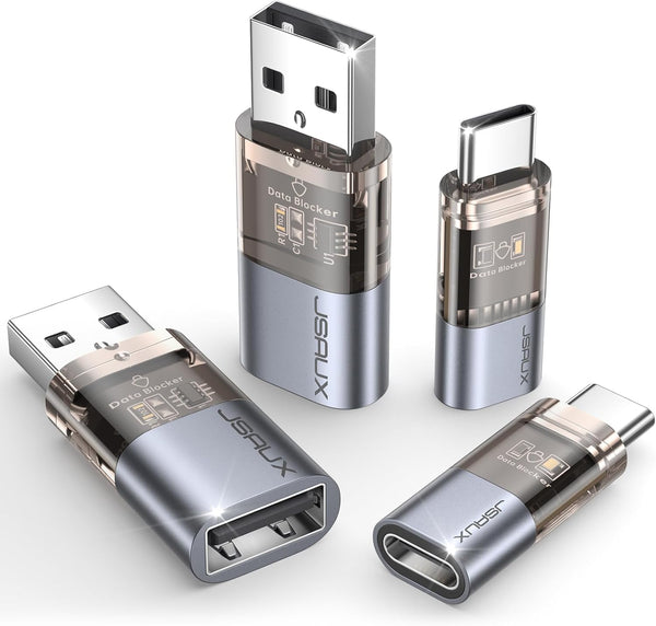 JSAUX USB Data Blocker & USB C Data Blocker (4-Pack) for Charge Only, Protect Against Juice Jacking and Hacking