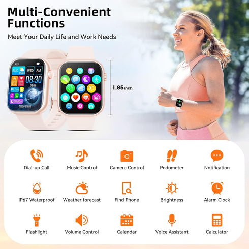 Hwagol Smart Watch - 1.85 Inch Fitness Tracker - Answer/Make Call - Heart Rate/Sleep Monitor/Pedometer/Calories,