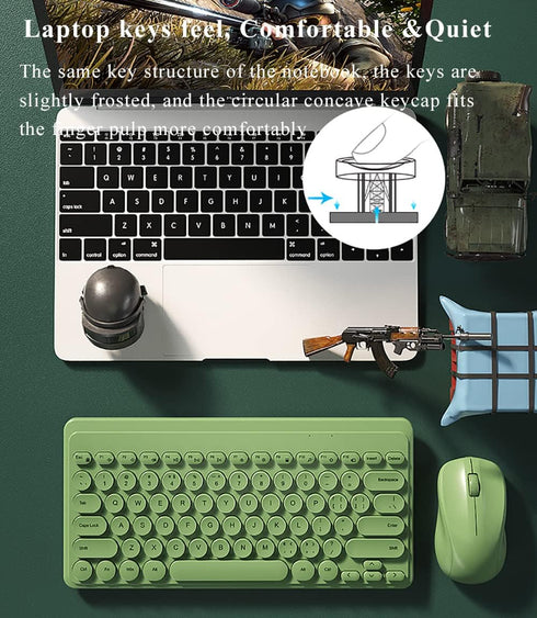 JieruiDeng 79-Key Retro Mini Wireless Keyboard Mouse Combo - 2.4G USB - Silent Mice Set for Laptop Desktop PC iPad
